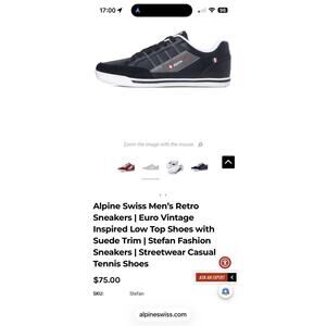 Alpine Swiss Mens Black Tennis Shoe size 9